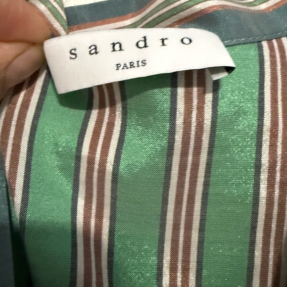 Sandro Green Mid-length Striped Dress - Size 38 - Picture 7 of 10